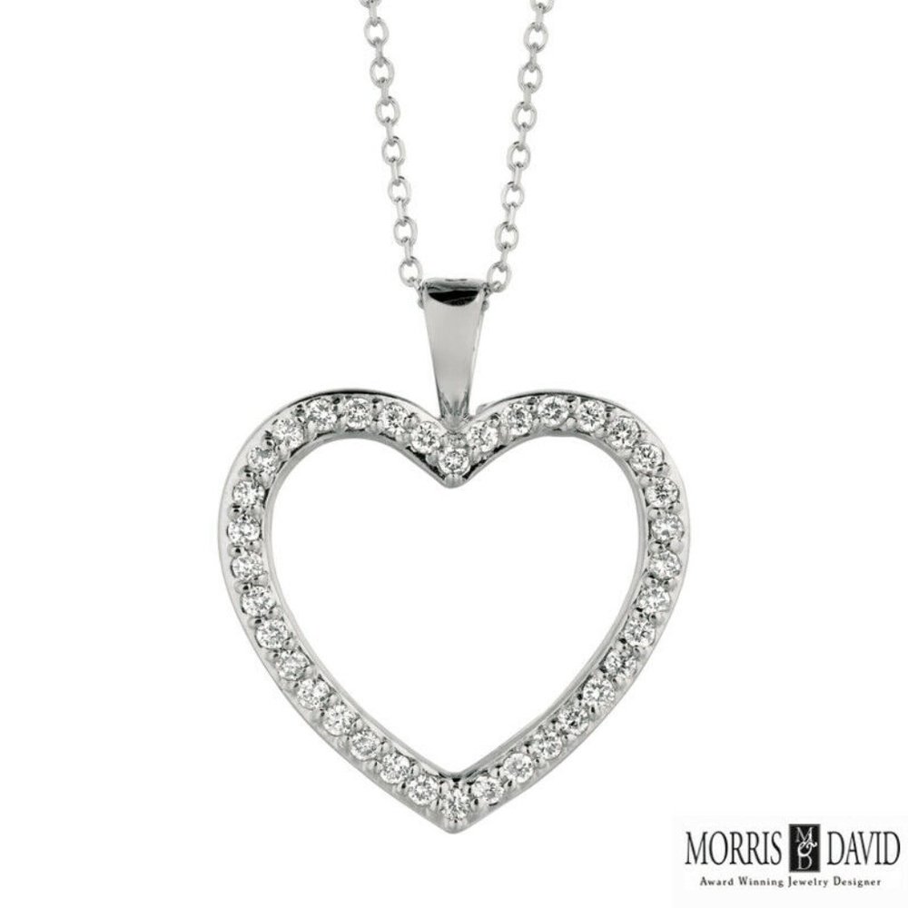 0.33 Carat Natural Diamond Heart Necklace G SI 14K White Gold 18'' chain